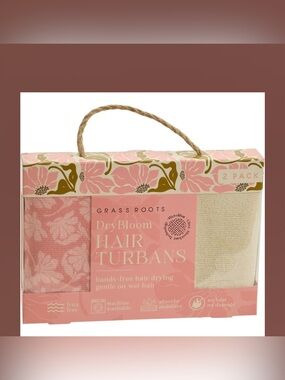 GRASS ROOTS DryBloom Hair Turbans 2-Pack - Pink & Cream NEW